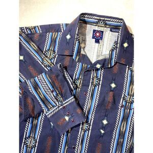 Vintage 90s Wrangler Pearl Snap Western Shirt Men's Large Cowboy Rodeo Aztec